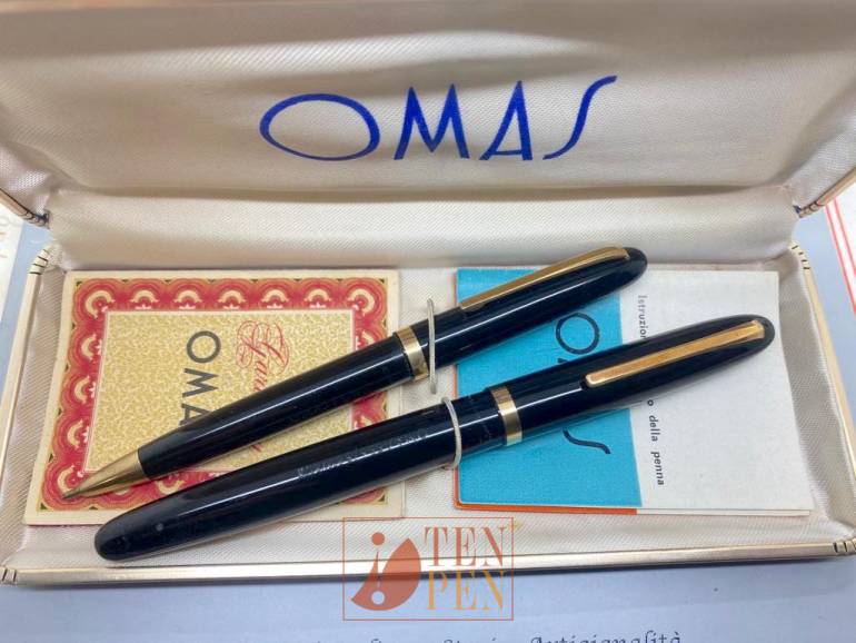 OMAS 556/S BLACK CELLULOID - SET WITH BOX - UNUSED | Tenpen - By